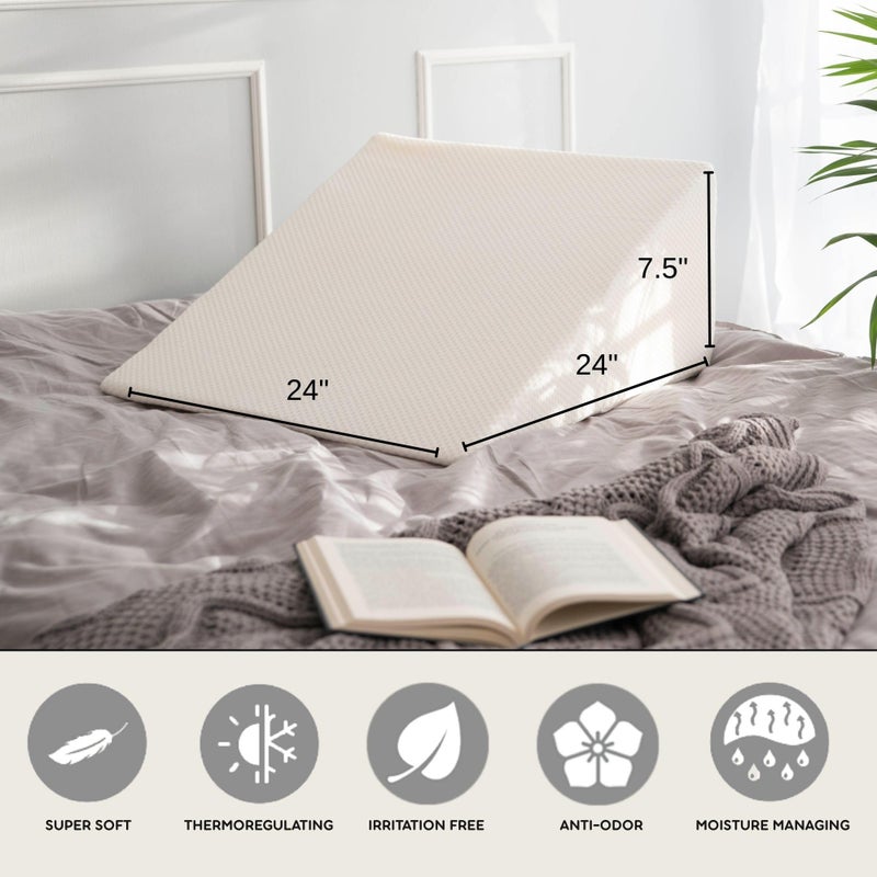 PlanetofBamboo Bamboo Viscose Top Layer Wedge Pillow Case Cover 24" L x 24" W x 7.5" H, Moisture-Wicking, Cooling and Breathable Wedge Pillow Cover with Zipper - Image 4